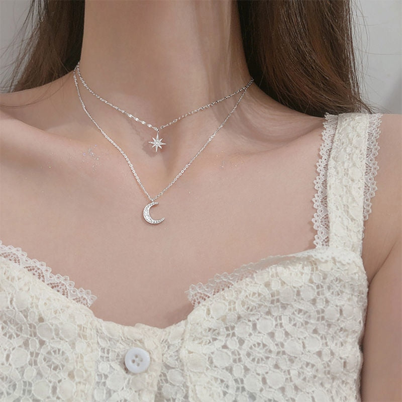 Star Moon Double Layer Necklace