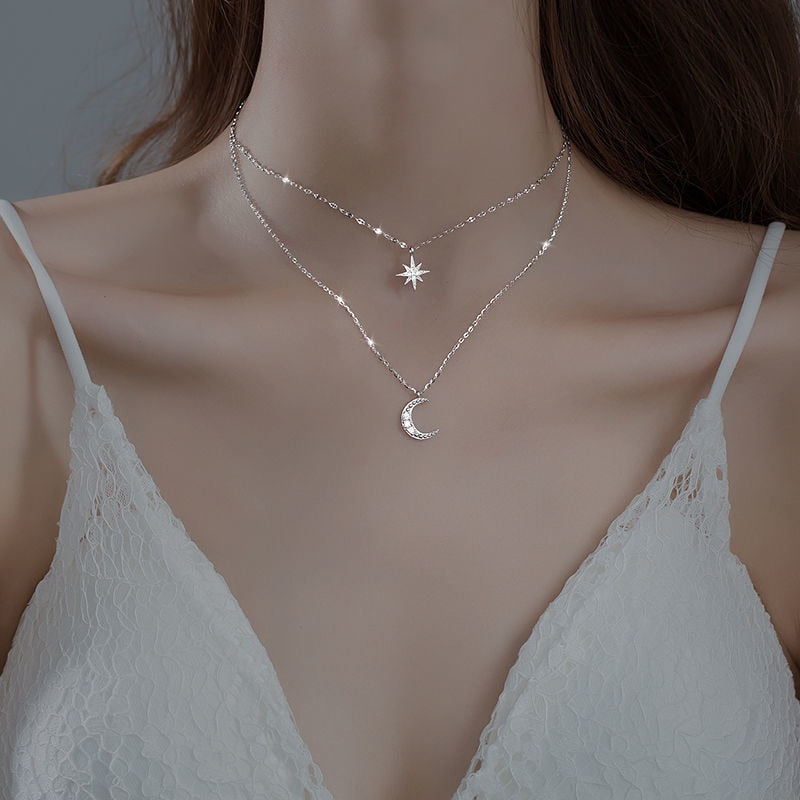 Star Moon Double Layer Necklace