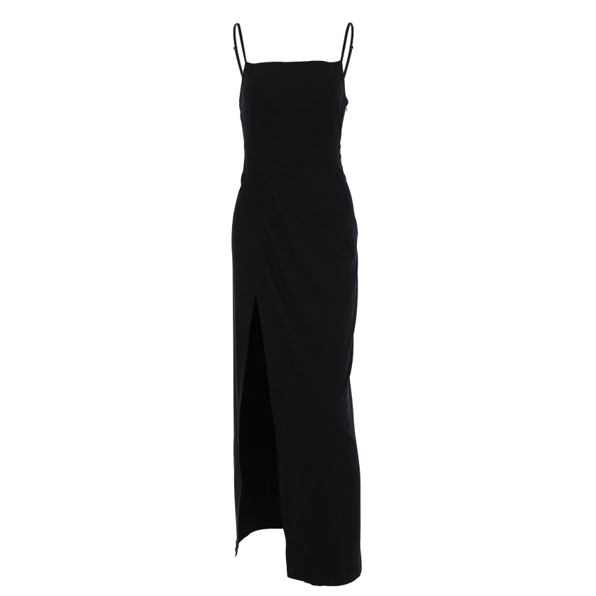 Long Slip Black Spaghetti Strap Dresses